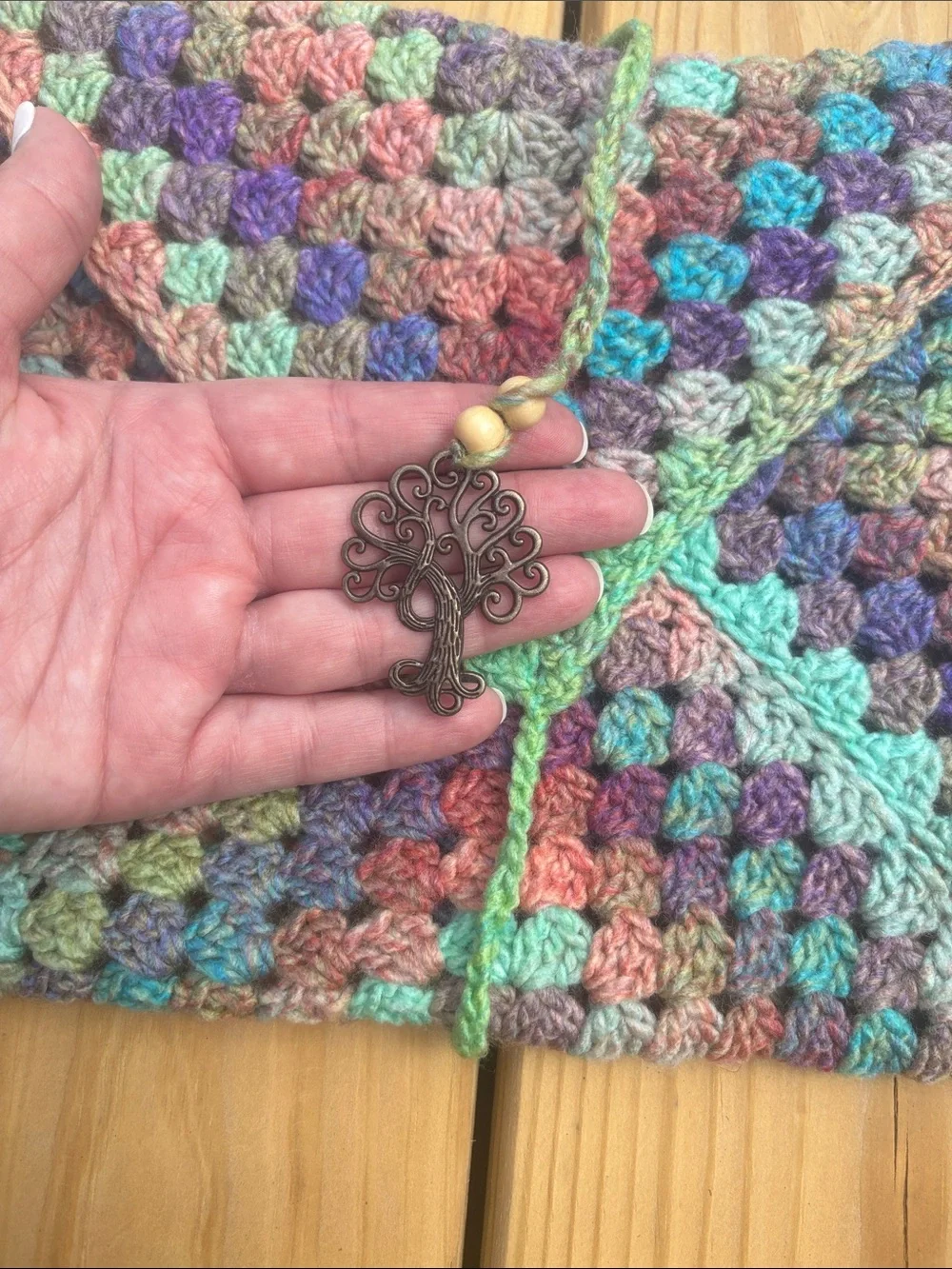 Handmade Crochet Book or Tablet Sleeve with Tree charms